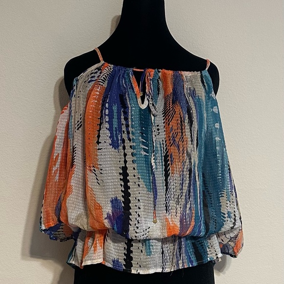 Guess Tops - Guess Sleeveless Off-Shoulder Blouse Blue and Orange
